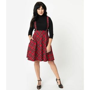Unique Vintage Plaid Suspender Flare Skirt NWT